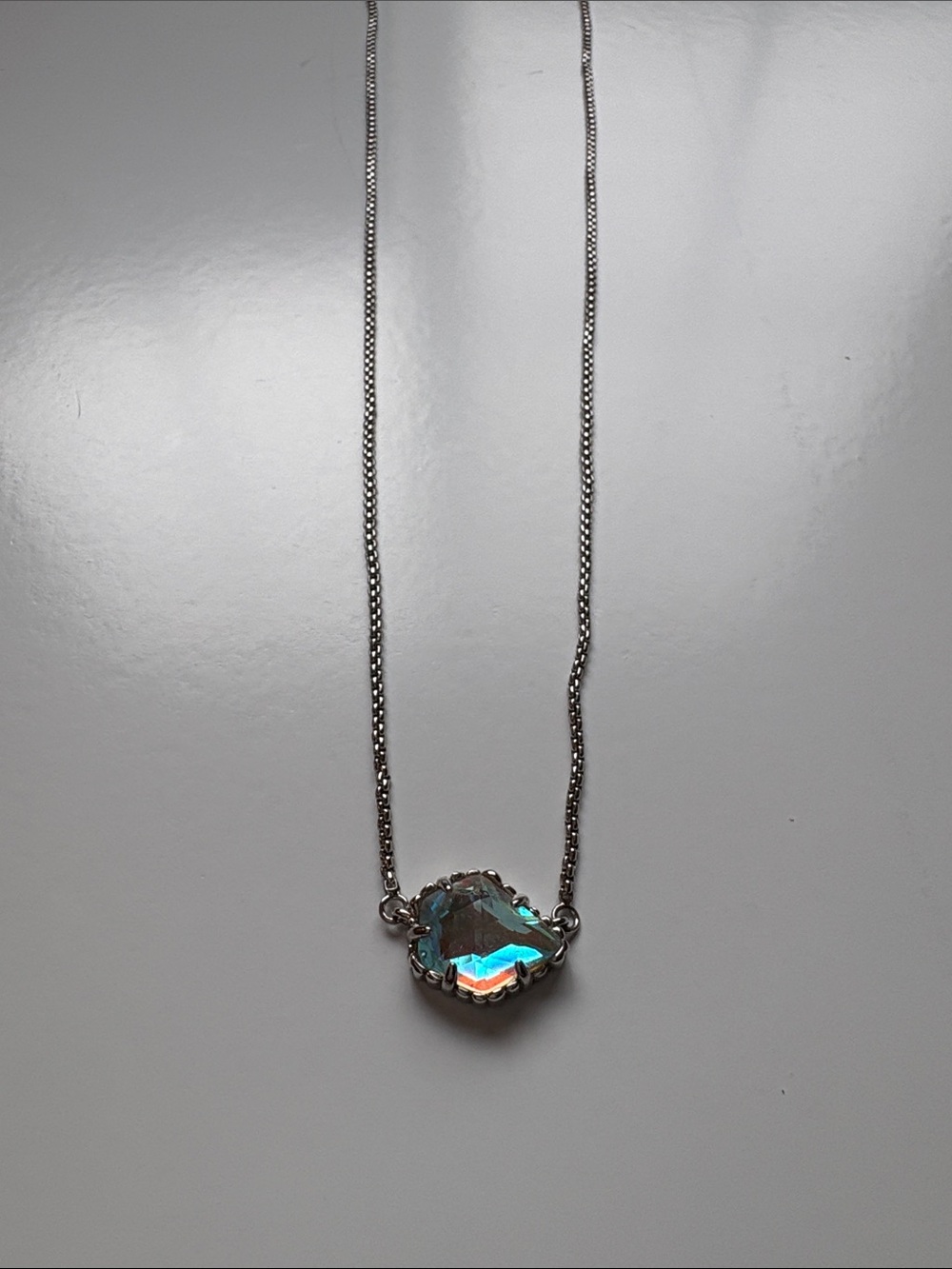 Kendra Scott Silver Necklace with Iridescent Crystal Pendant - Women Jewelry